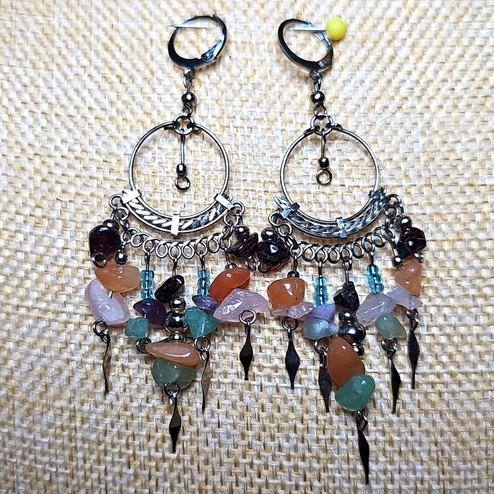 Bohemian Style Multi-Color Gemstone Dangle Earrings